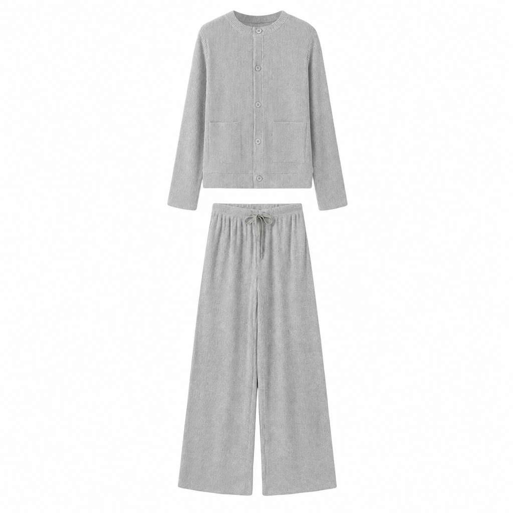 Women's Casual 2 Piece Knitted Cardigan Sweater and Wide Leg Pants Set