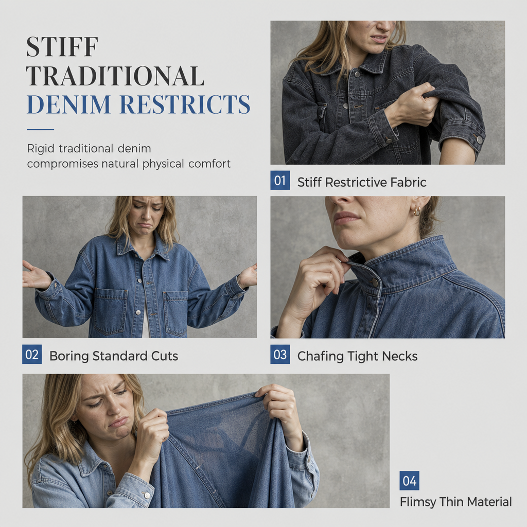 👖 Denim with Drama | Women’s Frayed Mock-Neck Denim Mini Dress with Lantern Sleeves