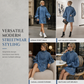 🖤Black Friday Sale:50% OFF🖤👖 Denim with Drama👗Women’s Frayed Mock-Neck Denim Mini Dress with Lantern Sleeves