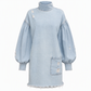 🖤Black Friday Sale:50% OFF🖤👖 Denim with Drama👗Women’s Frayed Mock-Neck Denim Mini Dress with Lantern Sleeves