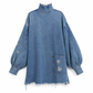 🖤Black Friday Sale:50% OFF🖤👖 Denim with Drama👗Women’s Frayed Mock-Neck Denim Mini Dress with Lantern Sleeves