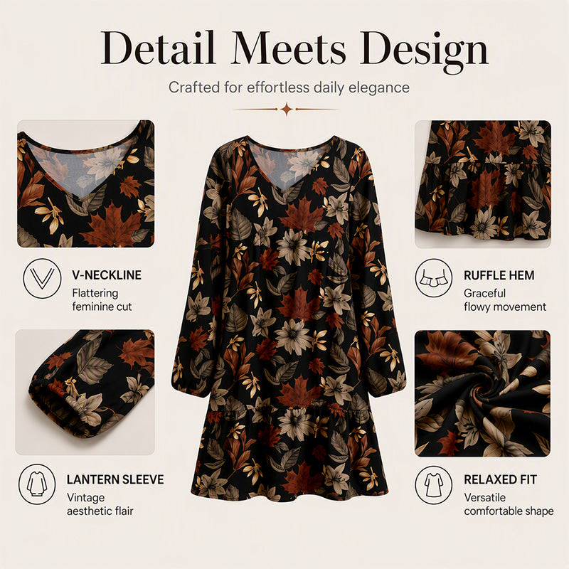 🍁 Women's Elegant Maple Leaf Print Dress – Chic Style & Flattering Fit ✨