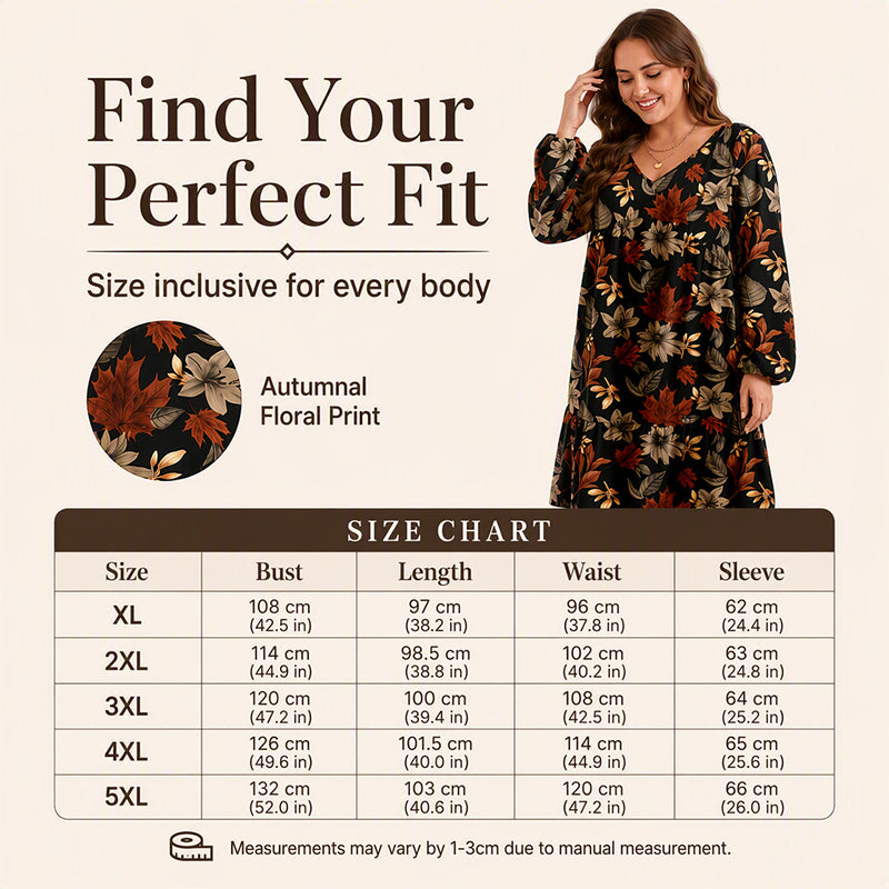 🍁 Women's Elegant Maple Leaf Print Dress – Chic Style & Flattering Fit ✨