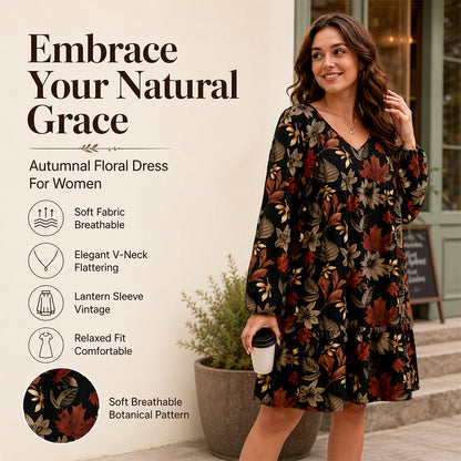 🍁 Women's Elegant Maple Leaf Print Dress – Chic Style & Flattering Fit ✨