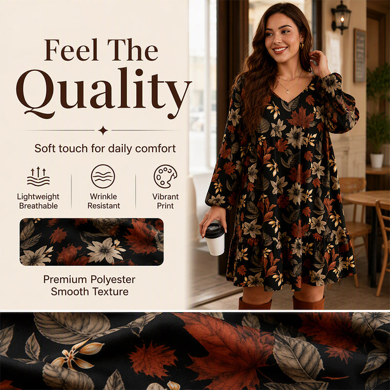 🍁 Women's Elegant Maple Leaf Print Dress – Chic Style & Flattering Fit ✨