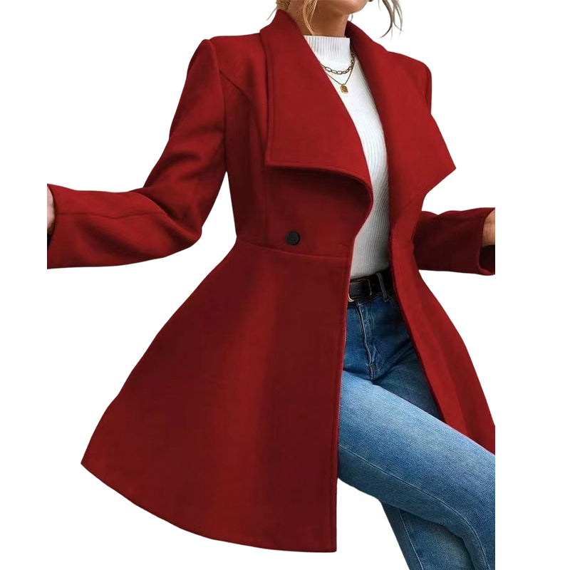 🧥 Sculpted Waist, Elegant Wide Lapels | Women's A-Line Tailored Coat