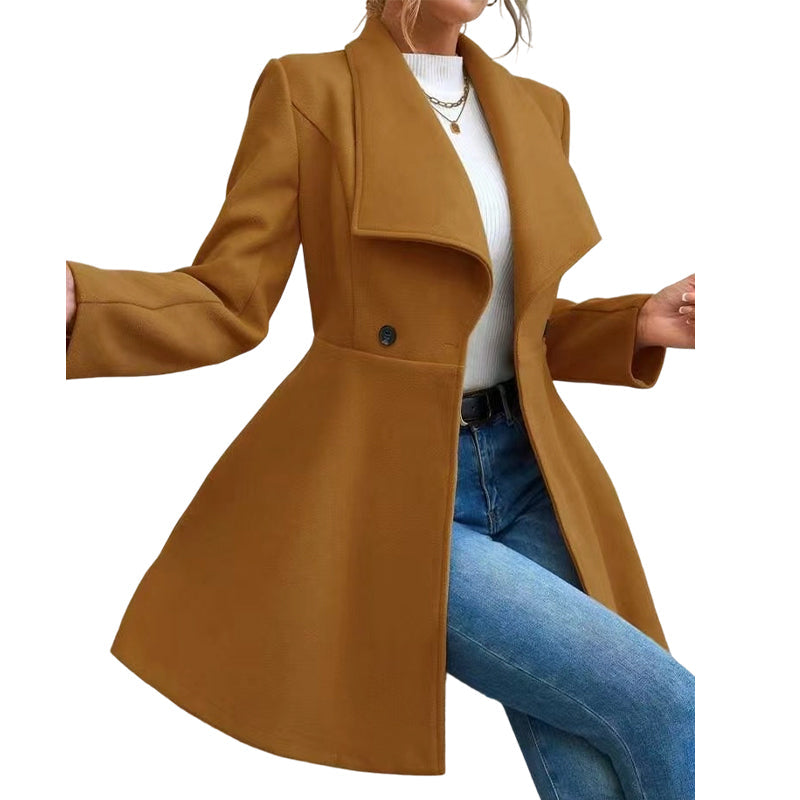 🧥 Sculpted Waist, Elegant Wide Lapels | Women's A-Line Tailored Coat