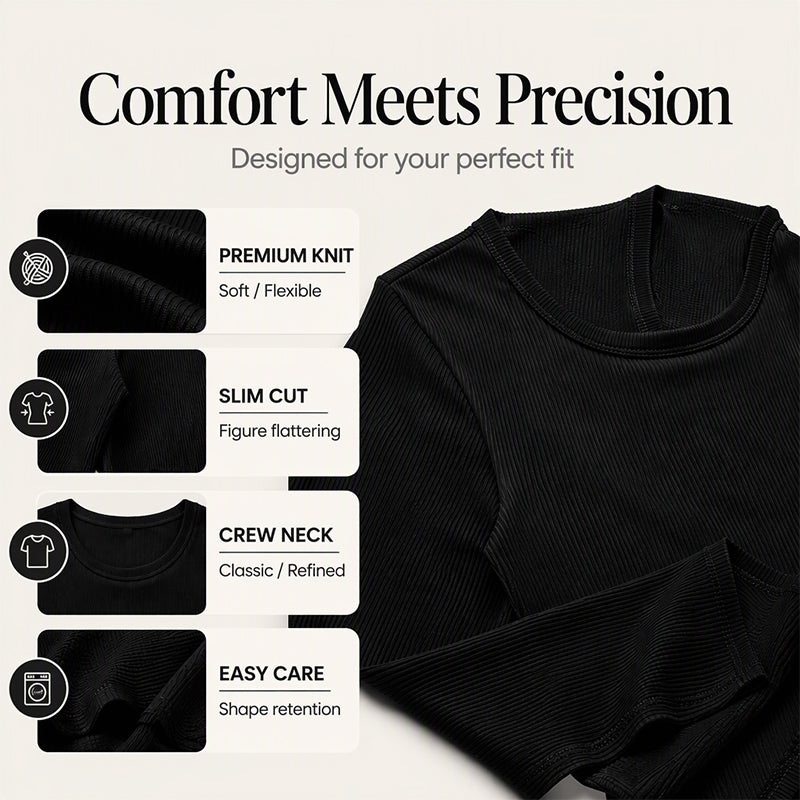 ⏳ 💖Black Friday Mega Deal – 50% off!💖⭐🧶 Ribbed Texture, Easy Everyday Fit | Women's Classic Crew-Neck Knit Top