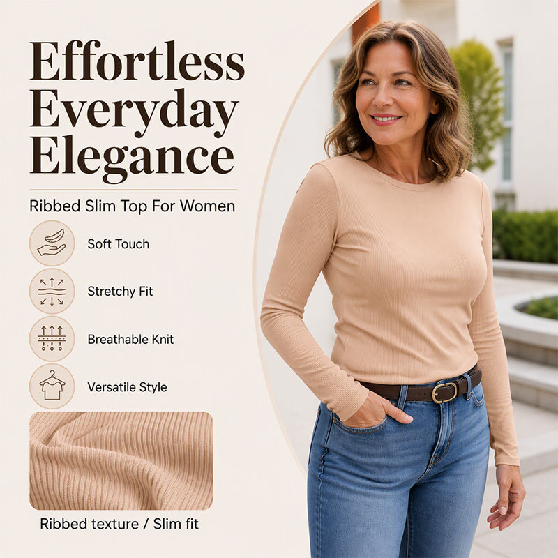 ⏳ 💖Black Friday Mega Deal – 50% off!💖⭐🧶 Ribbed Texture, Easy Everyday Fit | Women's Classic Crew-Neck Knit Top