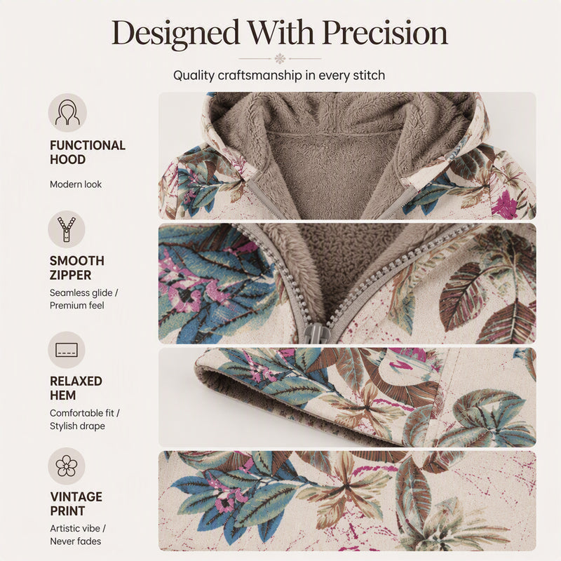 💖Black Friday Mega Deal – 50% off!💖🍂 Artistic Everyday Style | Women’s Vintage Leaf Print Hooded Coat
