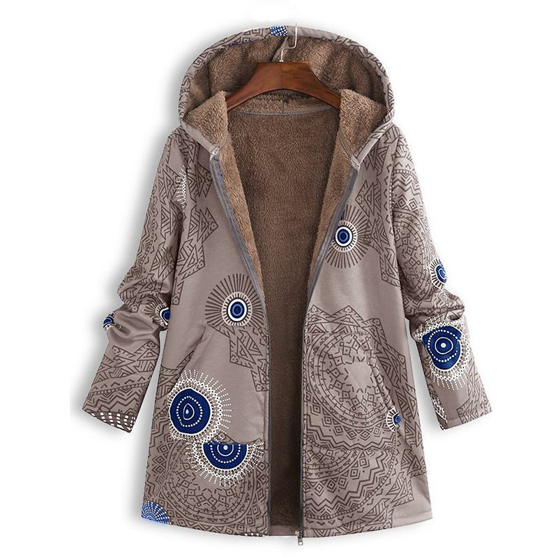 💖Black Friday Mega Deal – 50% off!💖🍂 Artistic Everyday Style | Women’s Vintage Leaf Print Hooded Coat