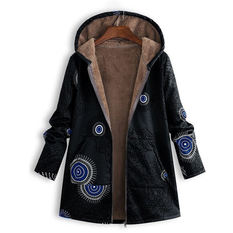 💖Black Friday Mega Deal – 50% off!💖🍂 Artistic Everyday Style | Women’s Vintage Leaf Print Hooded Coat