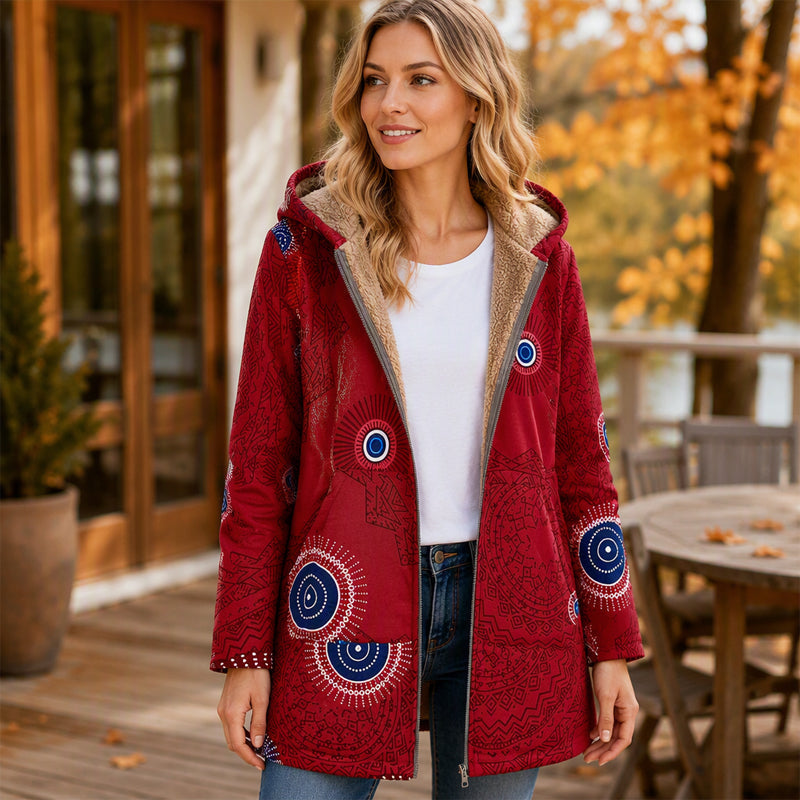 💖Black Friday Mega Deal – 50% off!💖🍂 Artistic Everyday Style | Women’s Vintage Leaf Print Hooded Coat