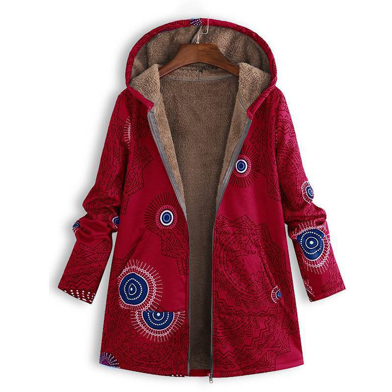 💖Black Friday Mega Deal – 50% off!💖🍂 Artistic Everyday Style | Women’s Vintage Leaf Print Hooded Coat