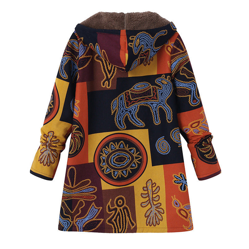 💖Black Friday Mega Deal – 50% off!💖🍂 Artistic Everyday Style | Women’s Vintage Leaf Print Hooded Coat
