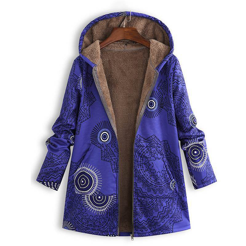 💖Black Friday Mega Deal – 50% off!💖🍂 Artistic Everyday Style | Women’s Vintage Leaf Print Hooded Coat