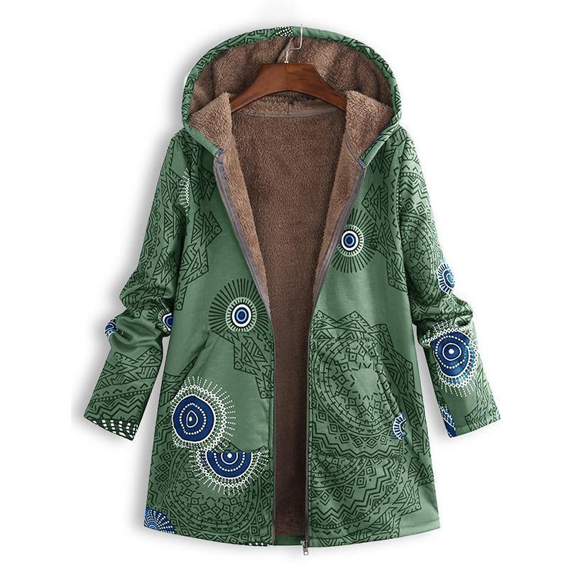 💖Black Friday Mega Deal – 50% off!💖🍂 Artistic Everyday Style | Women’s Vintage Leaf Print Hooded Coat