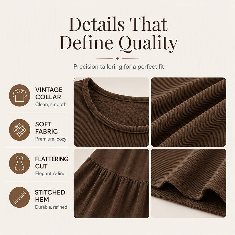 🍂 Vintage Corduroy Texture, Relaxed Flattering Fit | Women's Long-Sleeve Dress