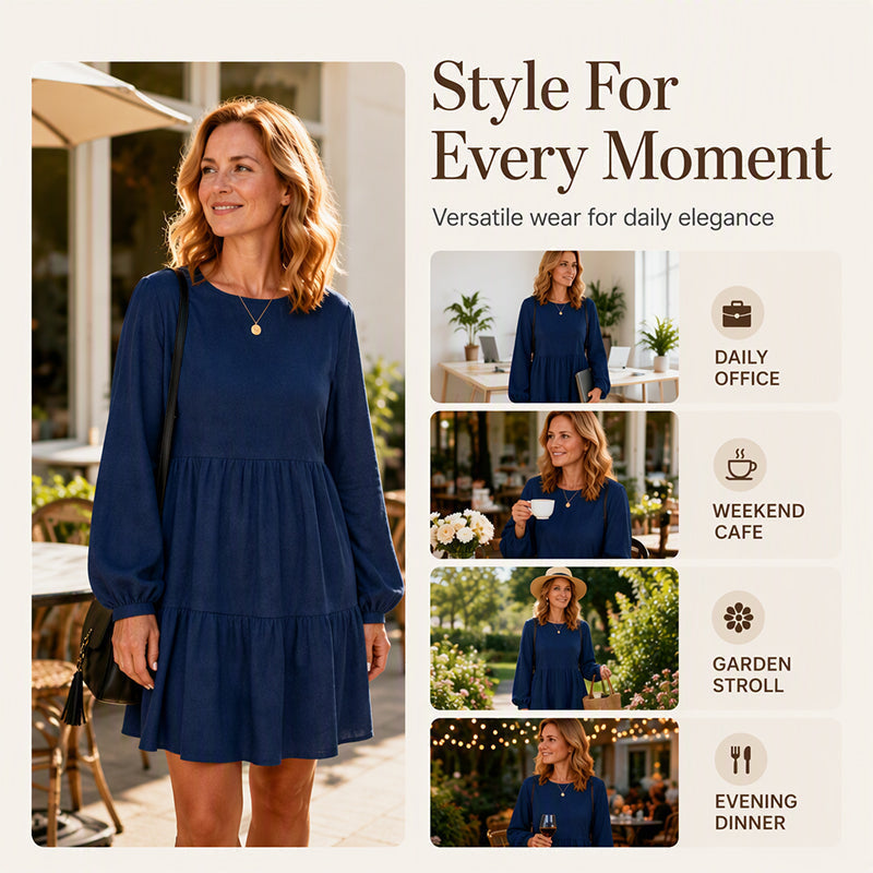 🍂 Vintage Corduroy Texture, Relaxed Flattering Fit | Women's Long-Sleeve Dress