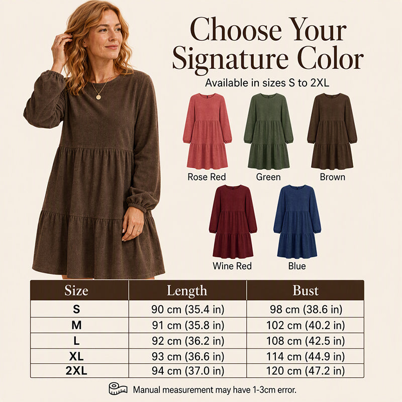 🍂 Vintage Corduroy Texture, Relaxed Flattering Fit | Women's Long-Sleeve Dress