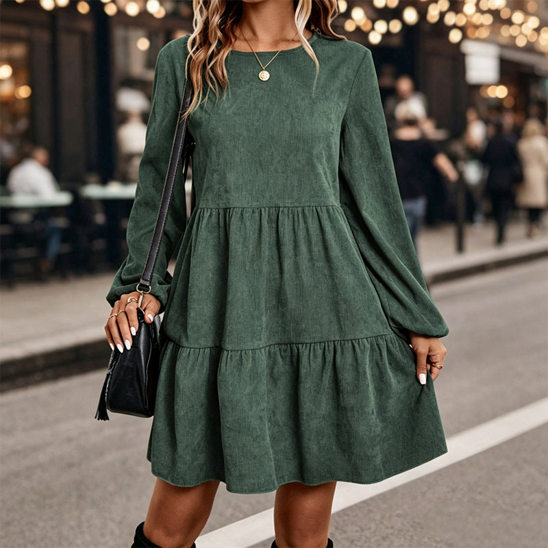 🍂 Vintage Corduroy Texture, Relaxed Flattering Fit | Women's Long-Sleeve Dress