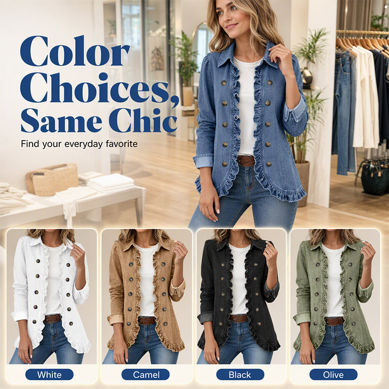 💙 Ruffle Detail, Relaxed Denim Style | Women's Button-Down Shacket