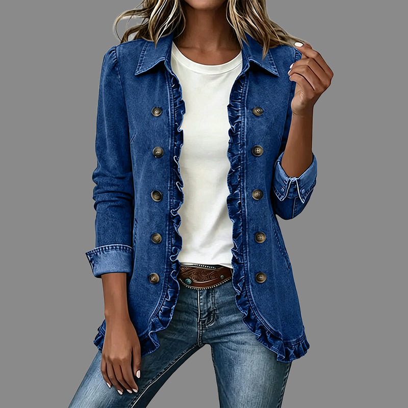 💙 Ruffle Detail, Relaxed Denim Style | Women's Button-Down Shacket