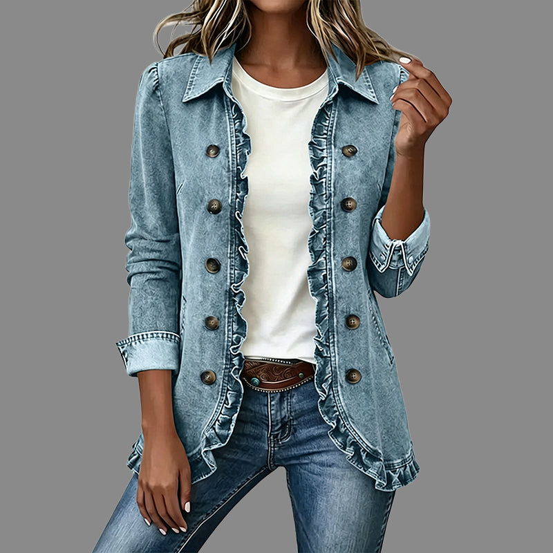 💙 Ruffle Detail, Relaxed Denim Style | Women's Button-Down Shacket