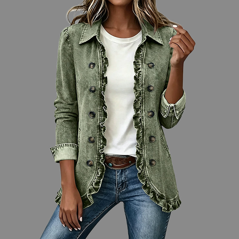 💙 Ruffle Detail, Relaxed Denim Style | Women's Button-Down Shacket