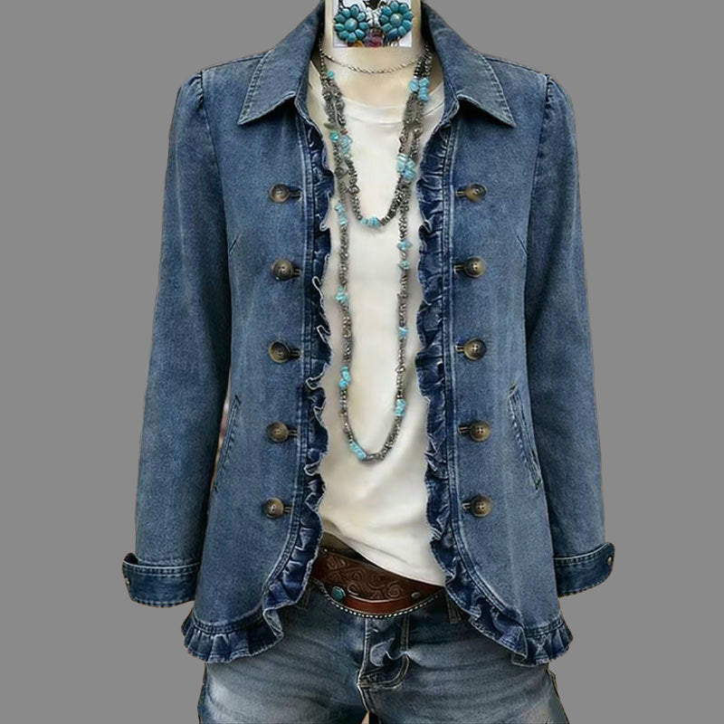 💙 Ruffle Detail, Relaxed Denim Style | Women's Button-Down Shacket