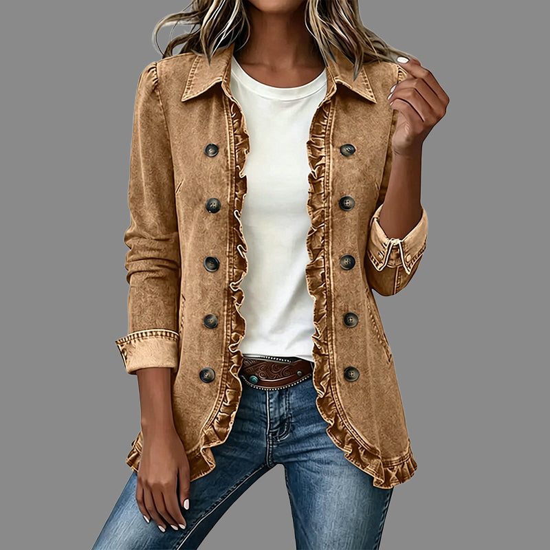💙 Ruffle Detail, Relaxed Denim Style | Women's Button-Down Shacket