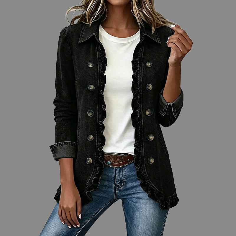 💙 Ruffle Detail, Relaxed Denim Style | Women's Button-Down Shacket