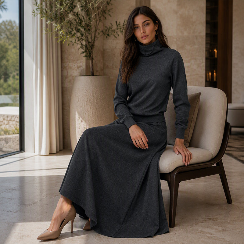 ✨ Polished Matching Style, Flattering Maxi Silhouette | Women's Turtleneck 2-Piece Set