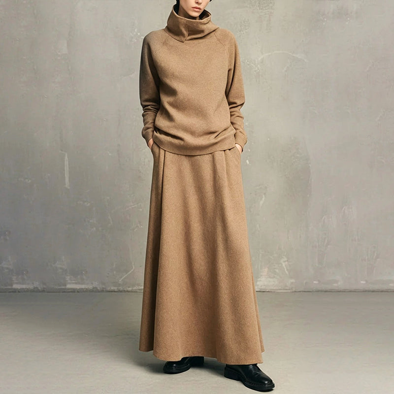 ✨ Polished Matching Style, Flattering Maxi Silhouette | Women's Turtleneck 2-Piece Set