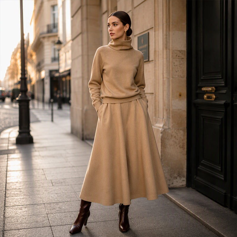 ✨ Polished Matching Style, Flattering Maxi Silhouette | Women's Turtleneck 2-Piece Set