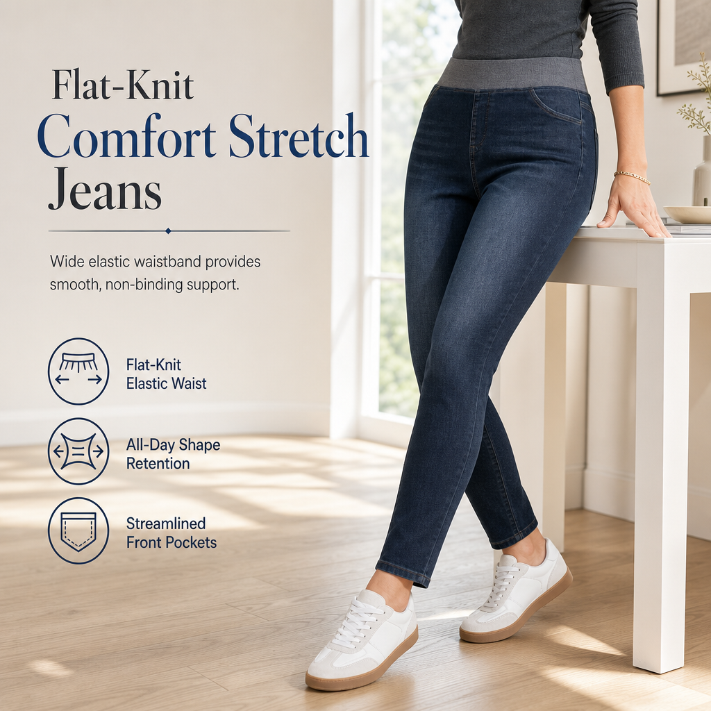 🖤Black Friday Sale:50% OFF🖤🤠Women's High-Rise Pull-On Slim Fit Dark Wash Denim Jeans with Wide Elastic Waistband