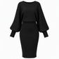 ✨ Draped Knit Elegance | Women’s Ribbed Midi Sweater Dress with Batwing Sleeves