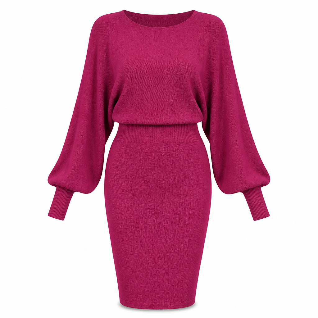 🖤Black Friday Sale:50% OFF🖤✨ Defined Waist, Elegant Batwing Drape | Women's Ribbed Knit Midi Dress