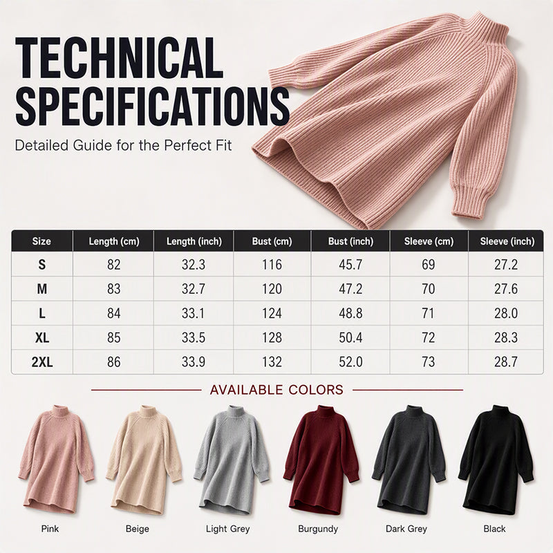 🖤Black Friday Sale:50% OFF🖤🧶 Relaxed Shape, Polished Look🍂 Women's Turtleneck Knit Sweater Dress