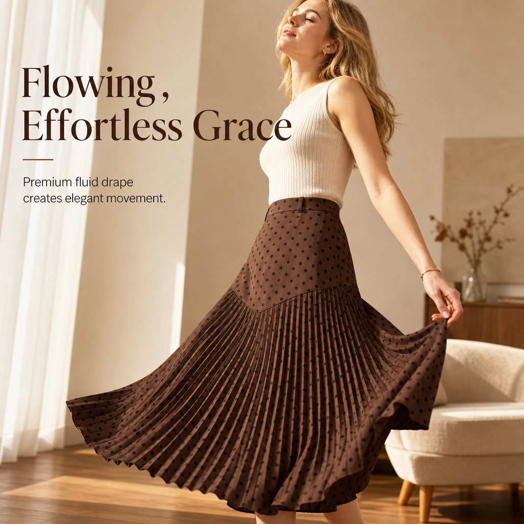 🎀 Polka Dots, Flattering Flow 💖 Women's High-Waist Pleated A-Line Skirt