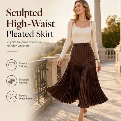 🎀 Polka Dots, Flattering Flow 💖 Women's High-Waist Pleated A-Line Skirt