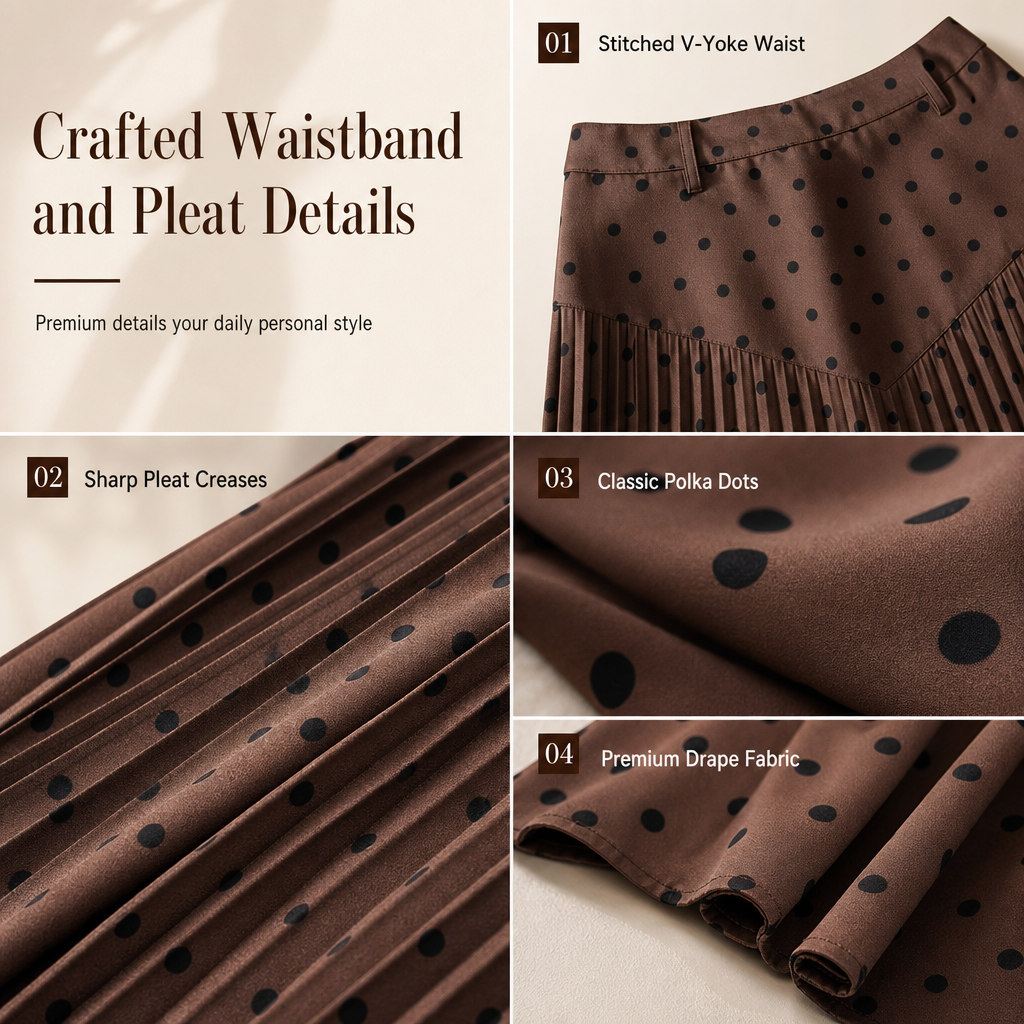🎀 Polka Dots, Flattering Flow 💖 Women's High-Waist Pleated A-Line Skirt