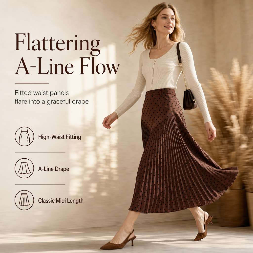 🎀 Polka Dots, Flattering Flow 💖 Women's High-Waist Pleated A-Line Skirt