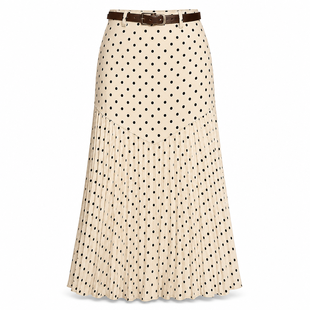 🎀 Polka Dots, Flattering Flow 💖 Women's High-Waist Pleated A-Line Skirt