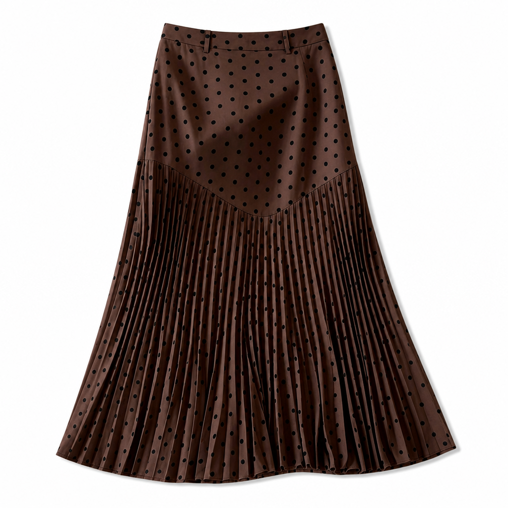 🎀 Polka Dots, Flattering Flow 💖 Women's High-Waist Pleated A-Line Skirt