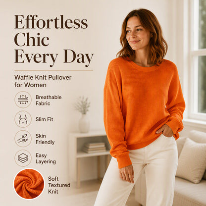 🧇 Textured Look, Relaxed Fit | Women's Waffle-Knit Loose-Fit Sweatshirt