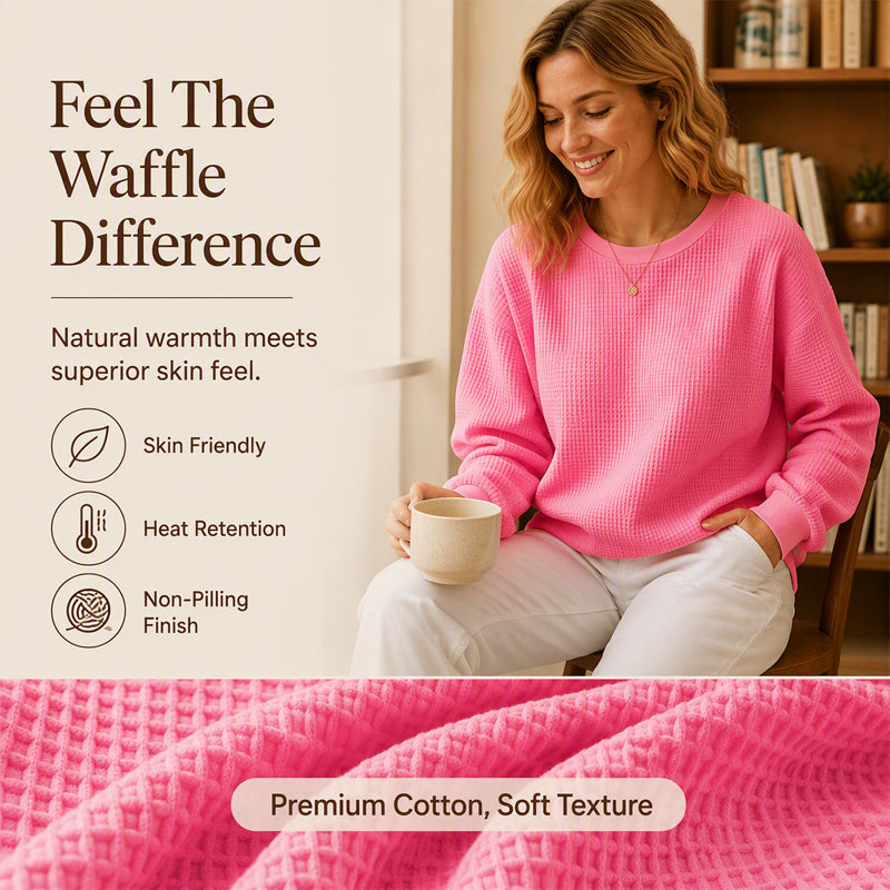 🧇 Textured Look, Relaxed Fit | Women's Waffle-Knit Loose-Fit Sweatshirt