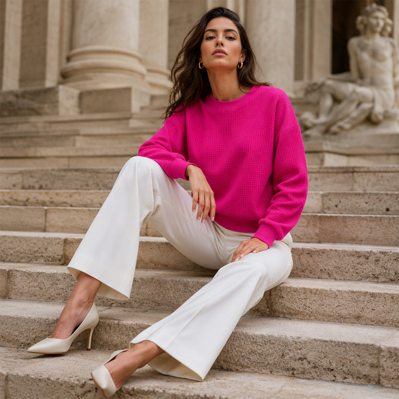 🧇 Textured Look, Relaxed Fit | Women's Waffle-Knit Loose-Fit Sweatshirt