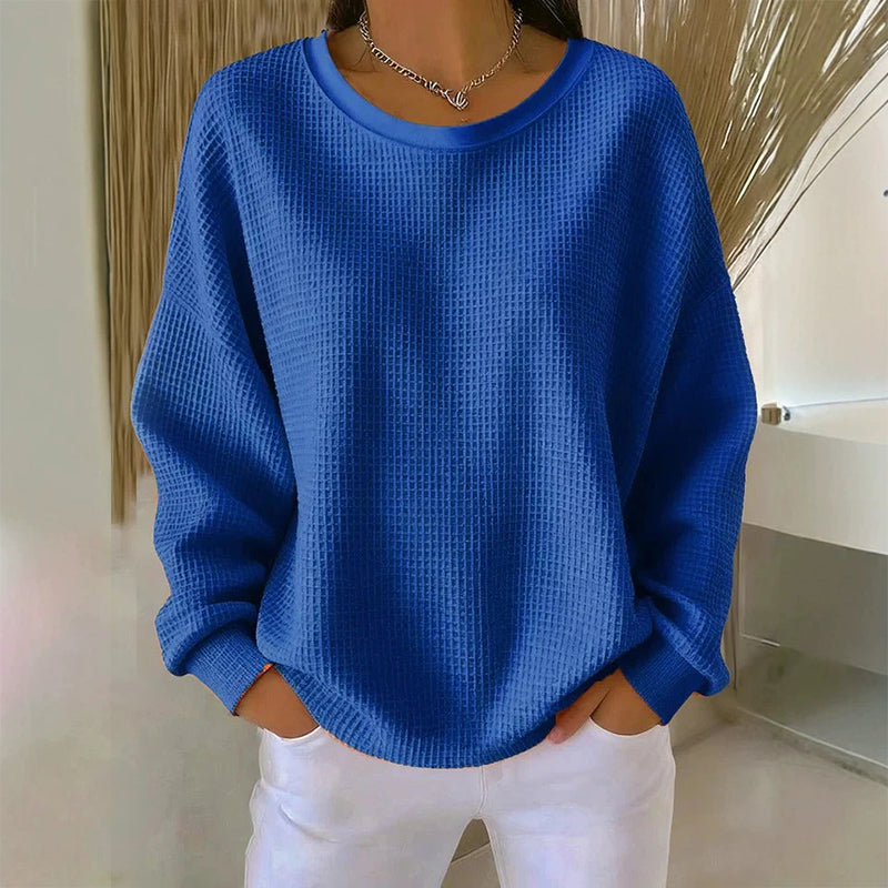 🧇 Textured Look, Relaxed Fit | Women's Waffle-Knit Loose-Fit Sweatshirt