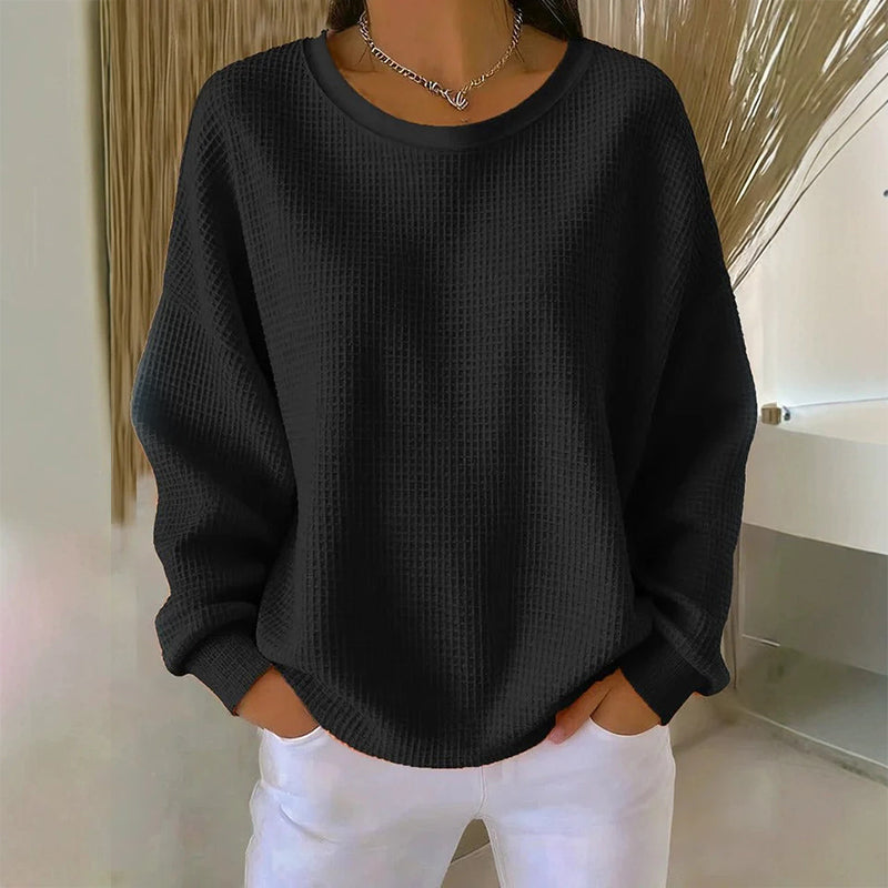 🧇 Textured Look, Relaxed Fit | Women's Waffle-Knit Loose-Fit Sweatshirt